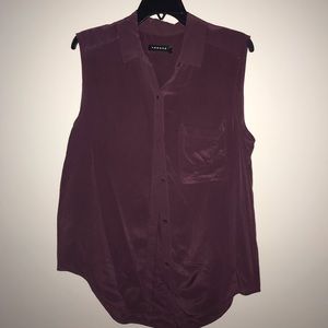 Sleeveless silk button down blouse